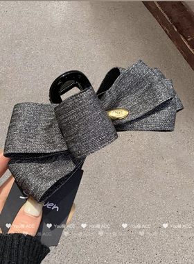 简约气质灰色蝴蝶结抓夹发圈百搭时尚扎马尾盘发头饰秋冬新款发卡