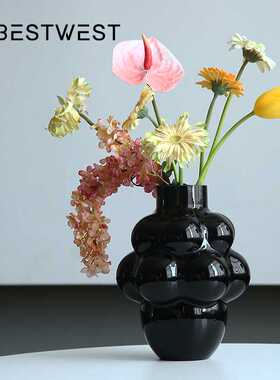 Best west 黑色葡萄造型水培玻璃花瓶 家居高级客厅餐桌装饰花器