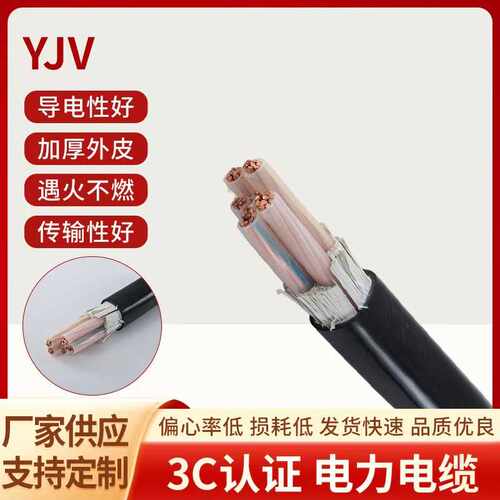 铜芯阻燃电力电缆电线YJV接电粗无氧电缆线2芯双芯高压高导铜芯