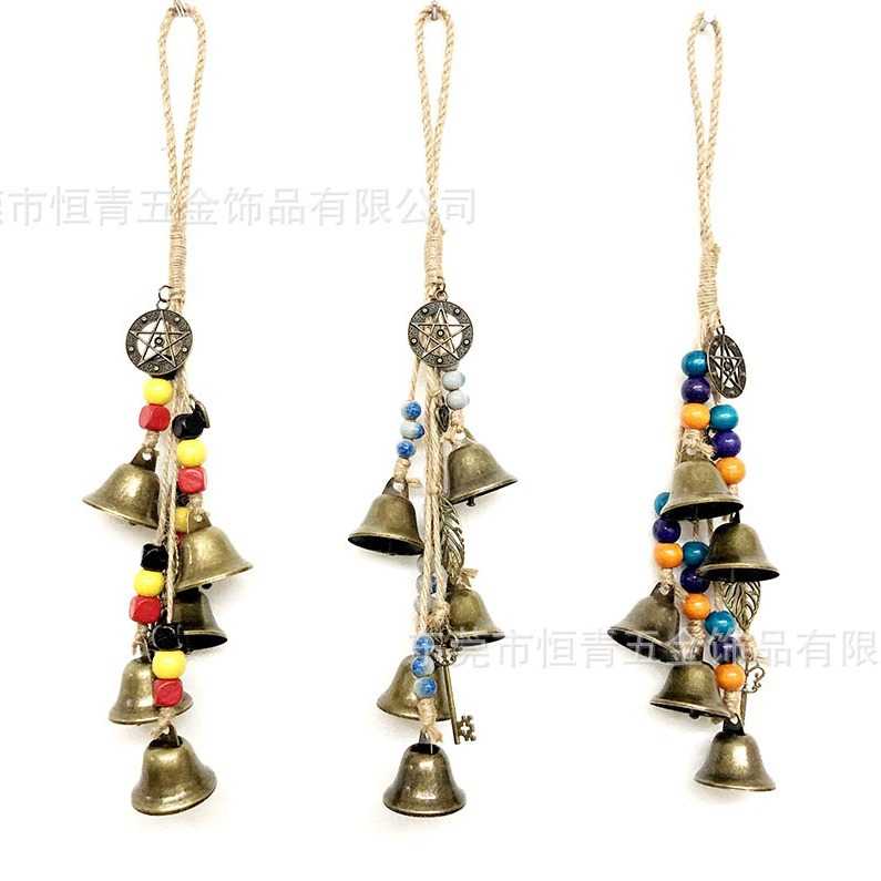 新款女巫风铃纪念风铃门铃铛壁挂装铃配木珠爱心魔法五角星
