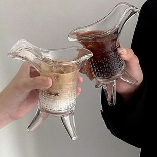 ins搞怪仿古秦始皇茶杯杯子爵杯古代帝王三足杯创意酒杯玻璃杯