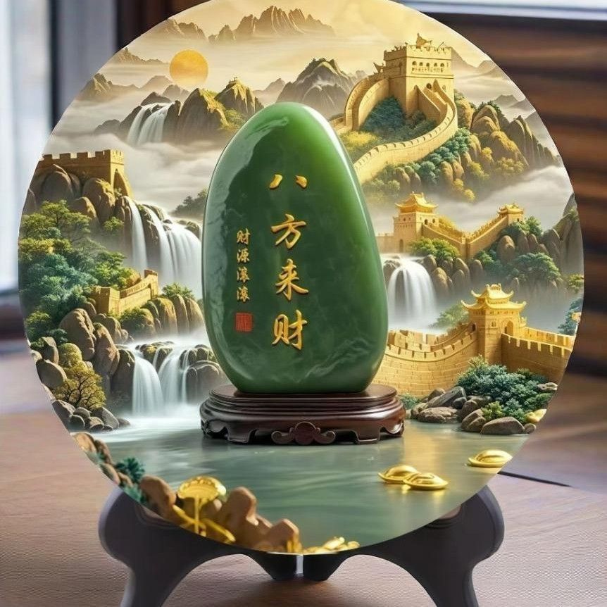 八方来财摆件玉石画靠山石画摆件招财转运旺宅客厅装饰送长辈