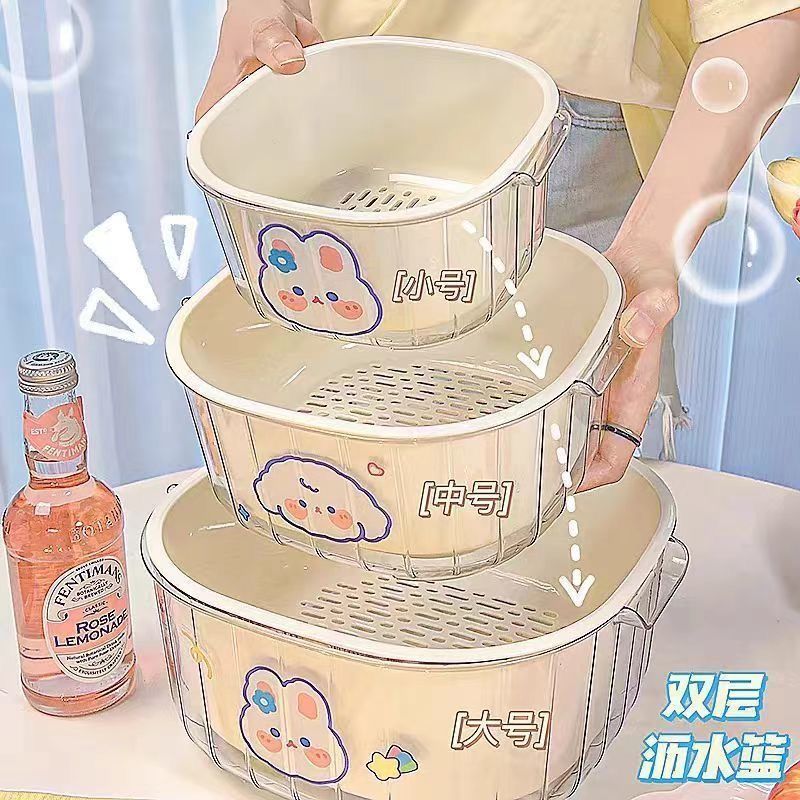 新款双层洗菜沥水厨房家用客厅果蔬加厚塑料滤水菜水果果盘盆子