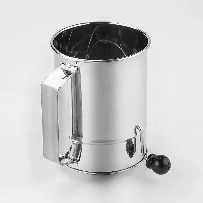 不锈钢手摇粉筛大号8杯筛粉器手持面粉筛撒粉滤网筛家用烘焙工具