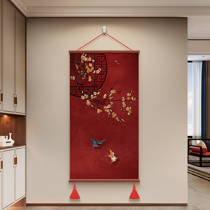 新中式红色中国风玄关装饰画梅花喜鹊民宿酒店挂画客厅进门墙挂件图片