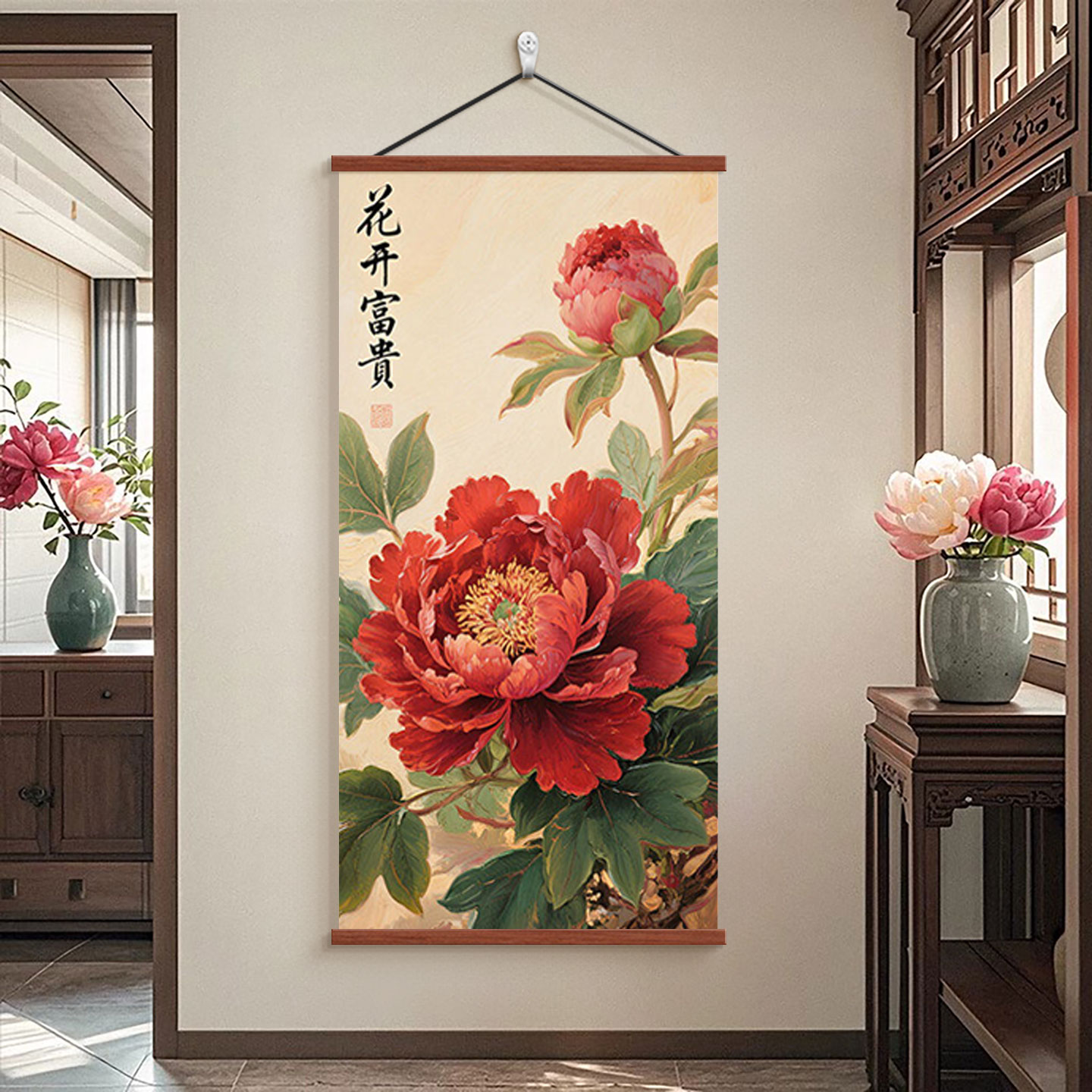 花开富贵牡丹花玄关画客厅背景墙办公室挂画新中式国画茶室装饰画