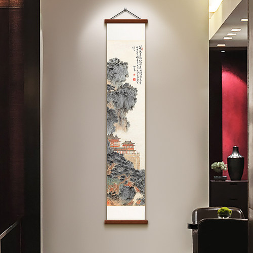 溥心畬山水国画中式卷轴挂画