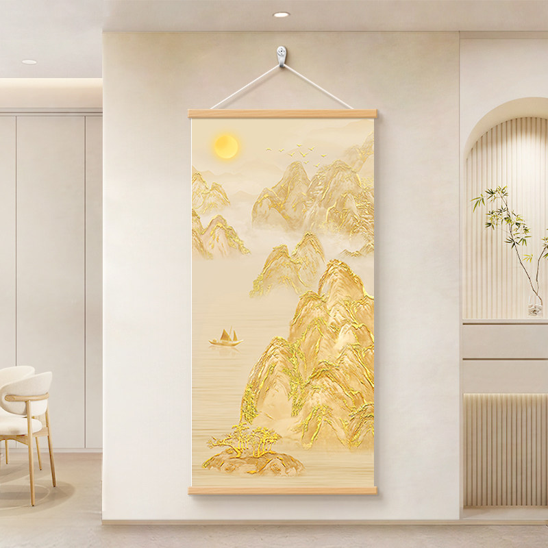 日照金山入户门玄关装饰画客厅走廊过道大气挂画抽象金箔画山水画,家居饰品,现代装饰画,淘宝优惠券,粉丝福利购,淘宝优惠卷