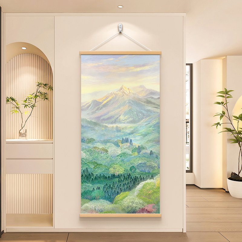 奶油风入户玄关装饰画日照金山风景轻奢法式走廊过道挂画民宿壁画