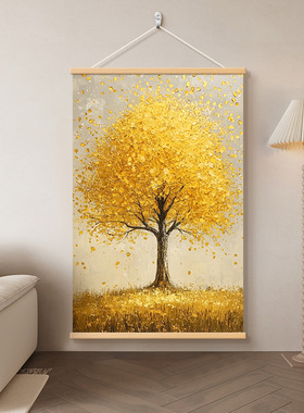 2025年新款高端发财树装饰画客厅入户正对门玄关画黄金摇钱树挂画