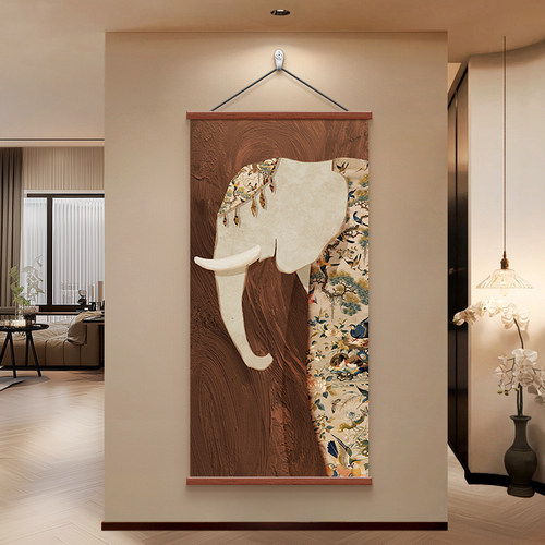 大象中古风玄关装饰画进门挂画