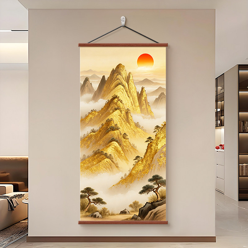 日照金山入户正对门玄关装饰画新中式东墙客厅走廊过道挂画大尺寸