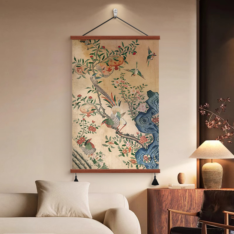 中古风客厅沙发背景墙装饰画法式复古玄关画餐厅遮丑挂画喜上枝头