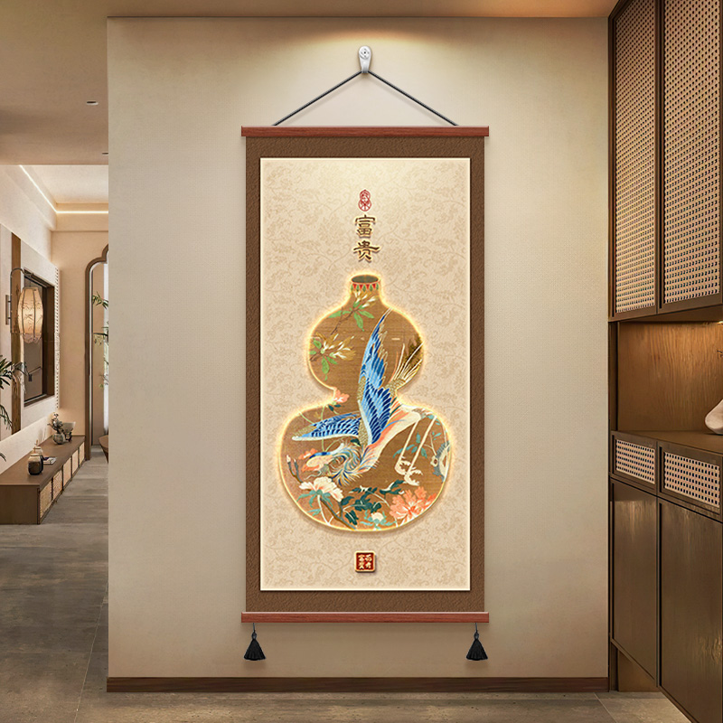 福禄吉祥新中式装饰画入户玄关挂画寓意葫芦字画高档走廊过道壁画图片
