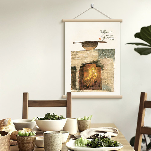 新中式日式原木风餐厅装饰画