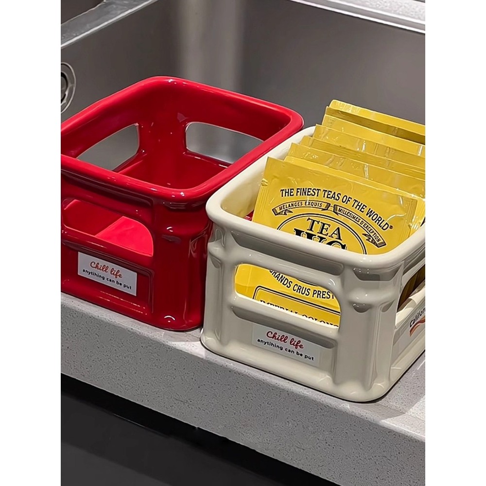 零食收纳筐家用多功能陶瓷收纳盒办公桌面咖啡茶包小吃杂物整理盒,收纳整理,桌面收纳盒,淘宝优惠券,粉丝福利购,淘宝优惠卷