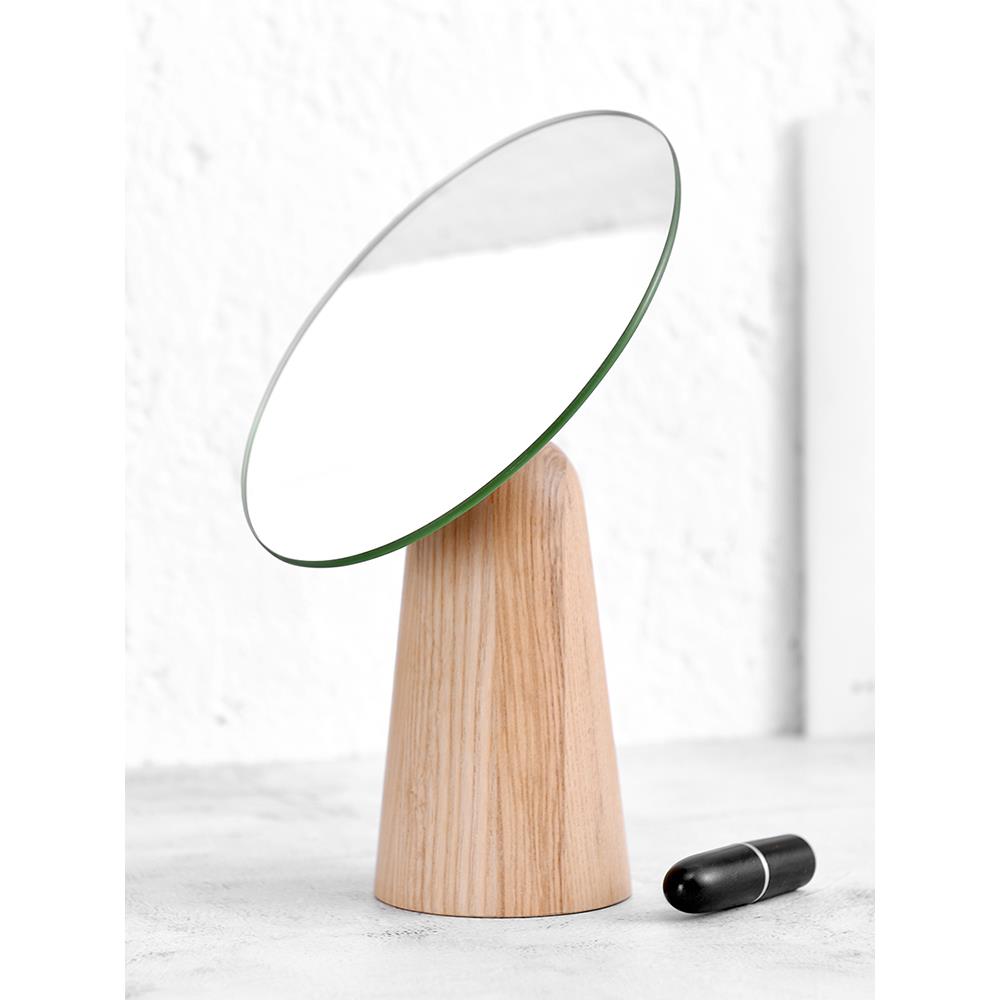 实木化妆镜日式简约圆形家用商用梳妆台镜子原木风覆古翻转桌面镜