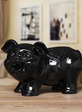 黑色陶瓷猪摆件招财镇宅瓷器十二生肖发财黑猪摆设风水客厅玄关