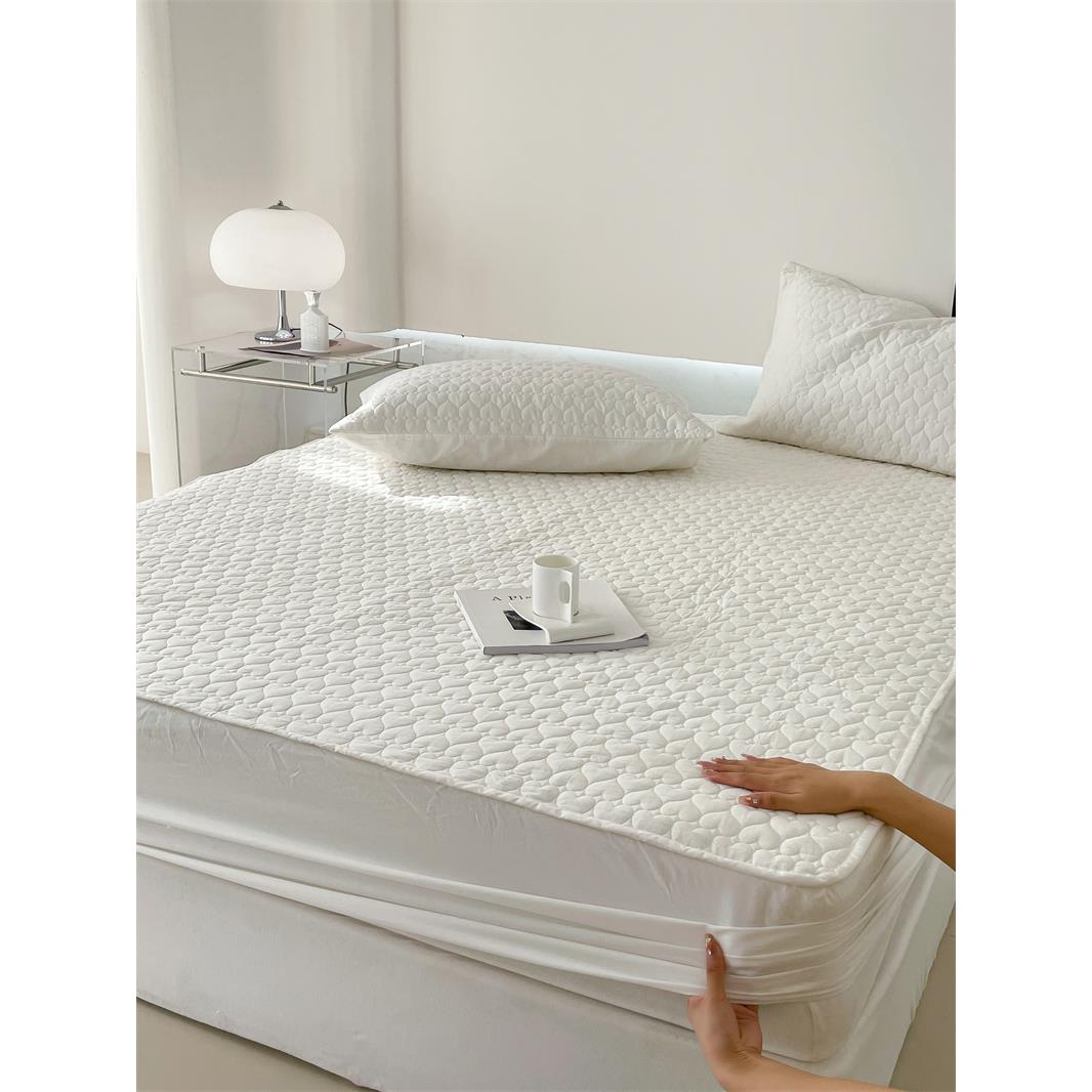 爱心夹棉白色床笠单件床垫保护套全棉床罩褥子套防滑防尘加厚全包