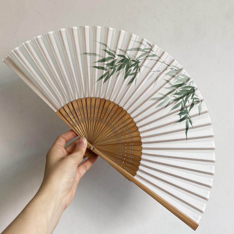 原创扇子真丝手绘中国风竹子花鸟山水国画古风可汉服新中式折扇