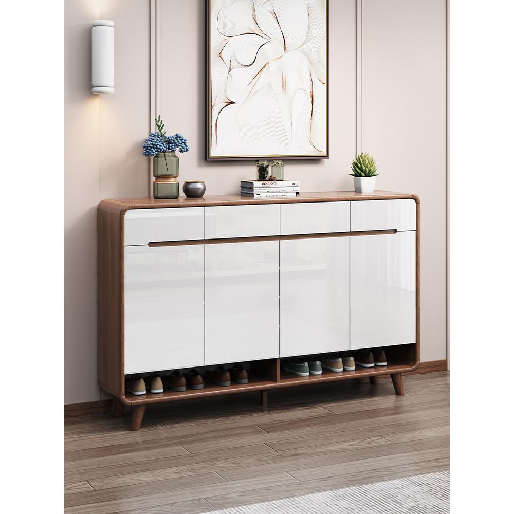 家用门口大容量实木简约鞋柜现代北欧收纳烤漆入户隔断玄关门厅柜