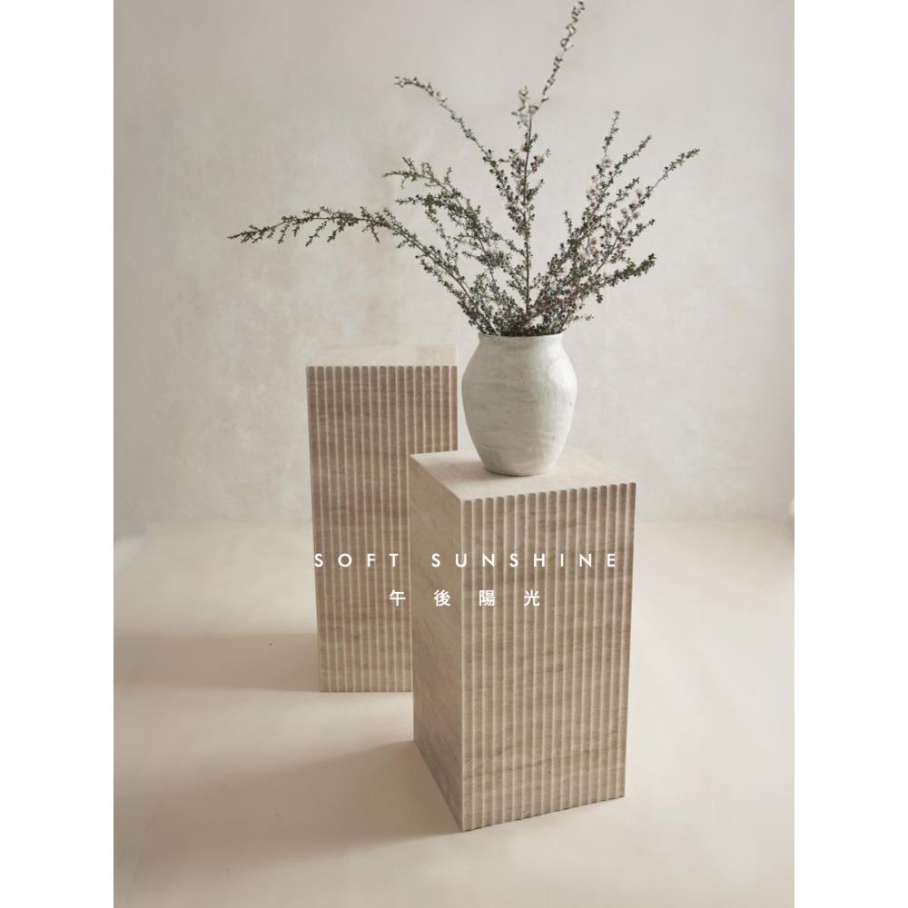 黄洞大理石单面开槽几何体六面体落地雕塑底座摆件墩展示台立柱子