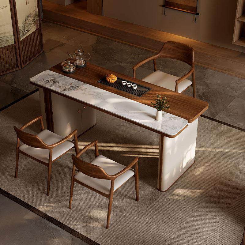 新中式实木茶桌椅组合一桌五椅办公室茶桌茶台功夫泡茶几套装一体