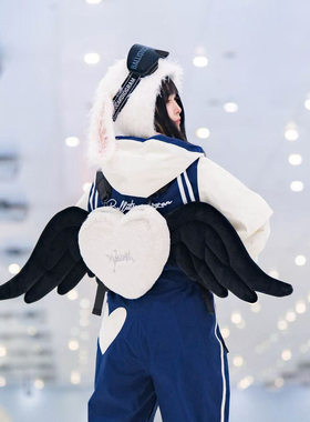 【原创】WELEM天使翅膀爱心双肩滑雪背包Lolita毛绒滑雪漫展可爱