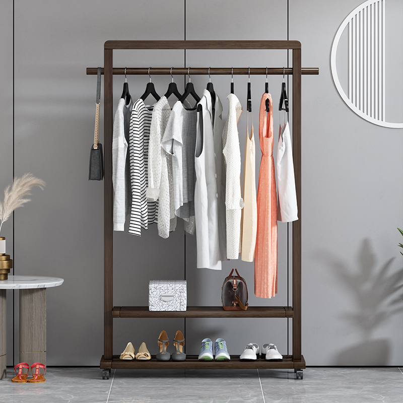衣帽架实木挂衣架家用落地u卧室衣服架子简约现代晾衣架衣柜可移