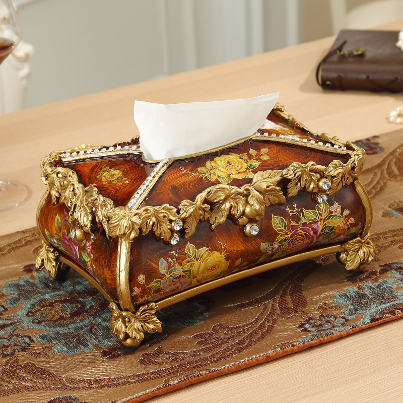 欧式纸巾盒 奢华复古家居装饰树脂F餐巾盒 创意客厅抽纸盒摆件