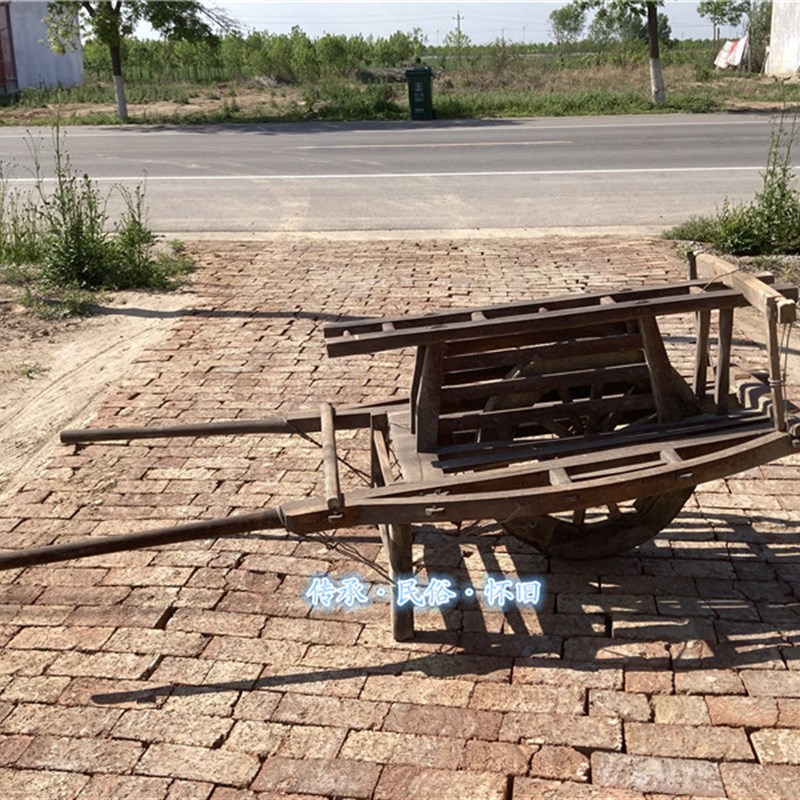 民俗怀旧老物件小木车木s推车独轮木车平板推车带斗推土车博物馆