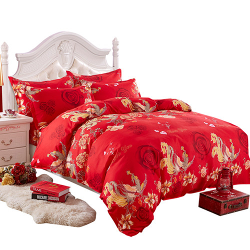 新婚喜庆床上用品婚庆全棉四件套E大红色结婚1.U8m床双人公主