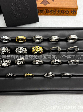 复古银十字架情侣戒指手工定制镀金刻字时尚男女潮流锆石饰品