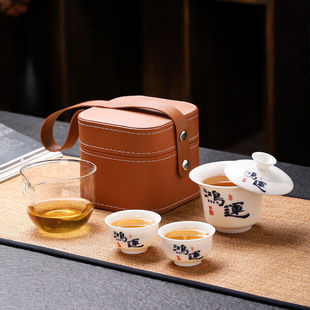 陶瓷羊脂玉100%悬停旋转盖碗旅行茶具套装 功夫茶具快客杯伴手礼品