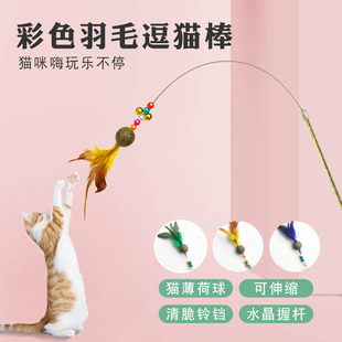 猫薄荷球铃铛羽毛逗猫杆 厂家直销 逗猫棒可伸缩批发 猫咪玩具