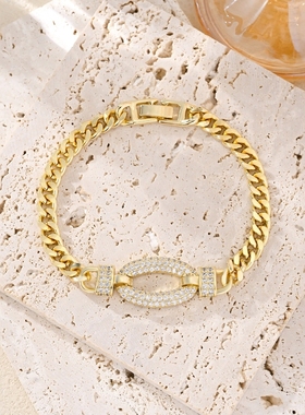 厂家批发新款18K真金潮流满钻爱心镂空手链女时尚小众设计感饰品