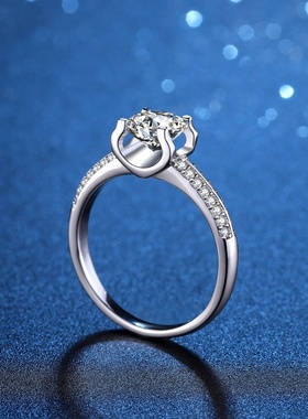 微镶牛头S925银戒指女镀铂金pt950钻戒子镶嵌莫桑石空托一件代发