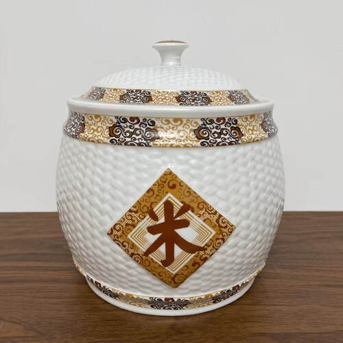 景德镇陶瓷米缸10斤15斤米桶带盖子面粉密封储米箱防潮防虫储物收