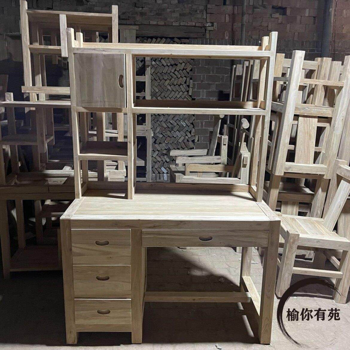 老榆木书桌写字桌学习桌书架书桌组合电脑桌办公桌写白坯厂家直销