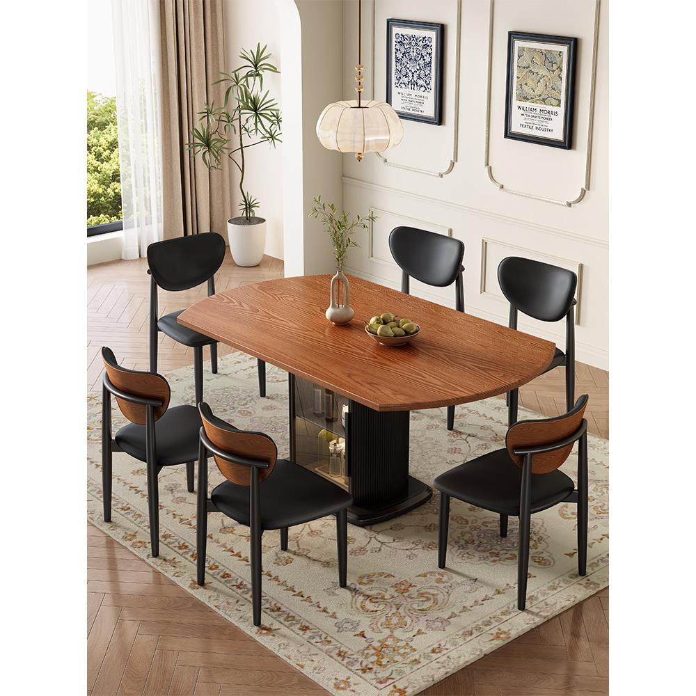 法国中世纪风格实木餐桌和椅子的家庭小公寓伸缩折叠可变大圆桌存