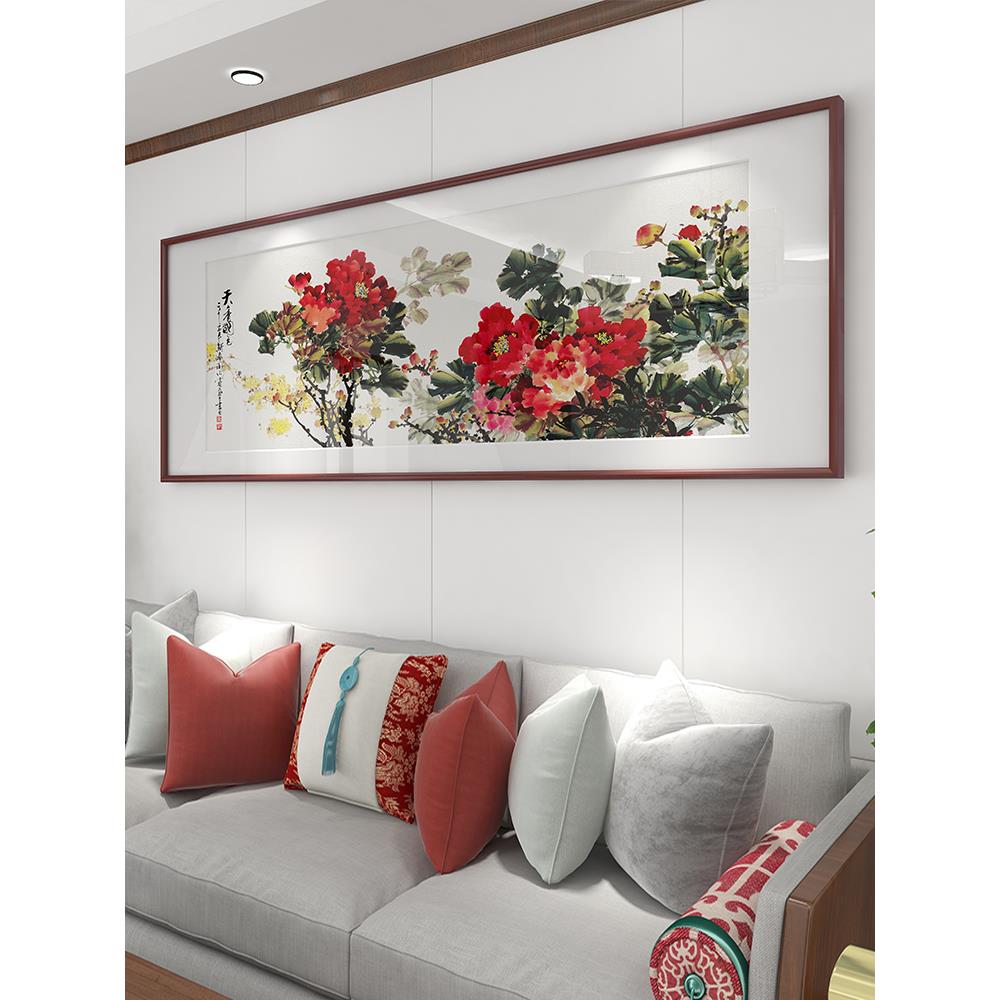 新中式沙发背景墙装饰画客厅挂画牡丹花鸟卧室床头壁画花开富贵图片