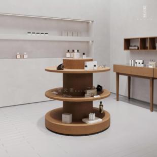 木质中岛柜展示柜服装店中岛柜四面货架椭圆中岛架鞋包展示圆柱台