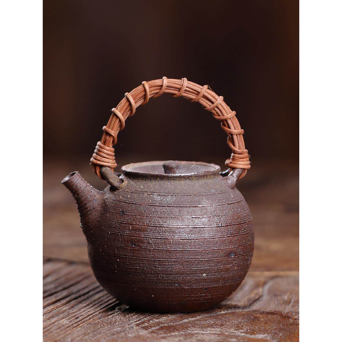 中式覆古小茶壶老岩泥泡茶壶家用小号精细柴窑提梁壶茶叶冲泡
