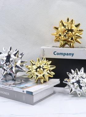 北欧轻奢金色刺球摆件家居饰品现代简约客厅电视柜样板房室内配饰