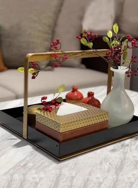 新中国风皮革纸巾盒彷玻璃花瓶金属铁篮托盘装饰品样板间软装饰