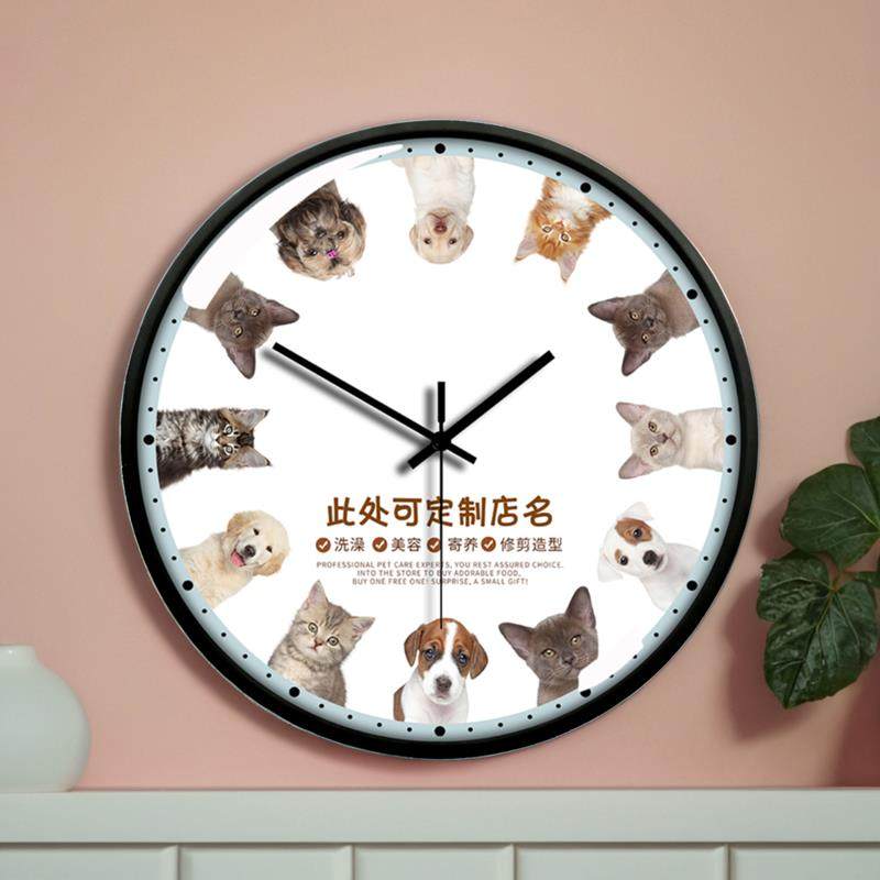 宠物店创意装饰定制挂钟表动物医院客厅石英儿童卧室房小猫狗墙钟