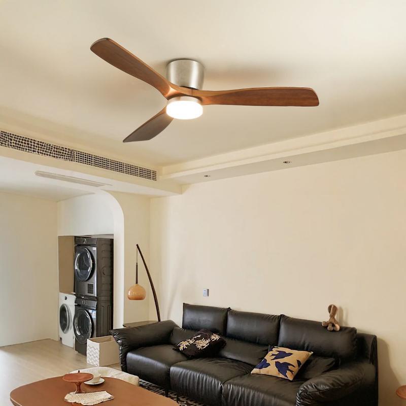 中古风扇灯复古实木叶卧室吸顶电扇灯家用低楼层餐厅吊扇灯一体灯