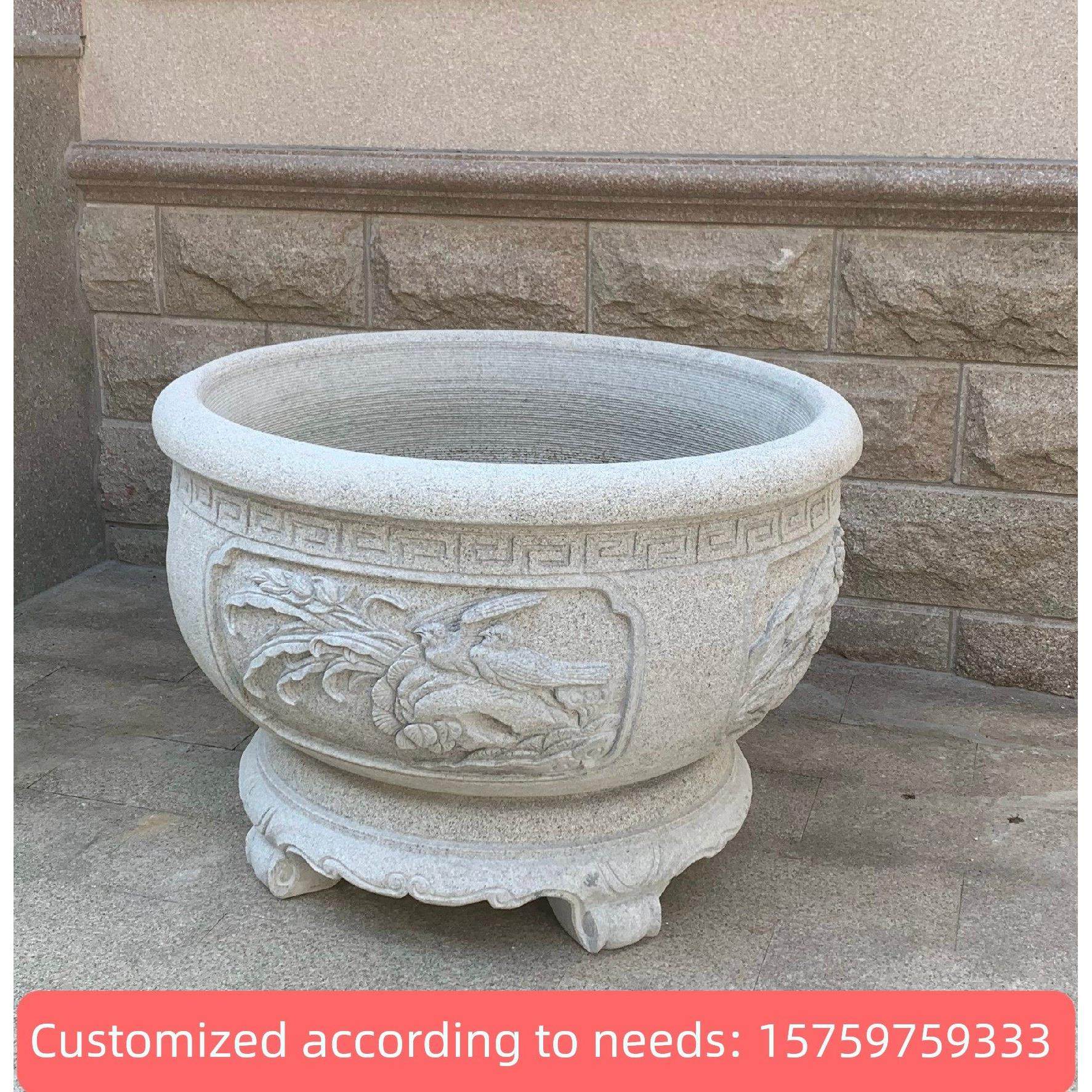 景观石雕水缸花盆石材鱼缸芝麻白园林寺庙庭院宗祠花岗岩花钵定制,家居饰品,石雕,淘宝优惠券,粉丝福利购,淘宝优惠卷
