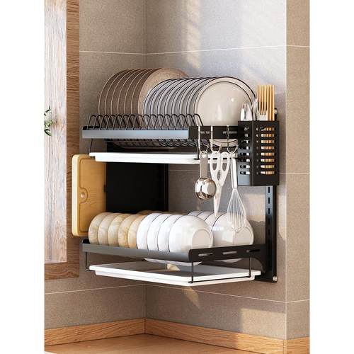 厨房碗碟收纳架放碗架收纳架壁挂水槽碗盘餐具盘子台面双层沥水架