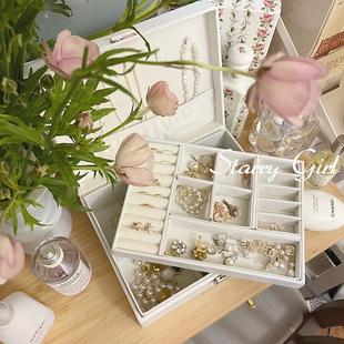 星辰少女双层皮革小珠宝盒首饰收纳盒家用整理盒大容量带锁首饰盒